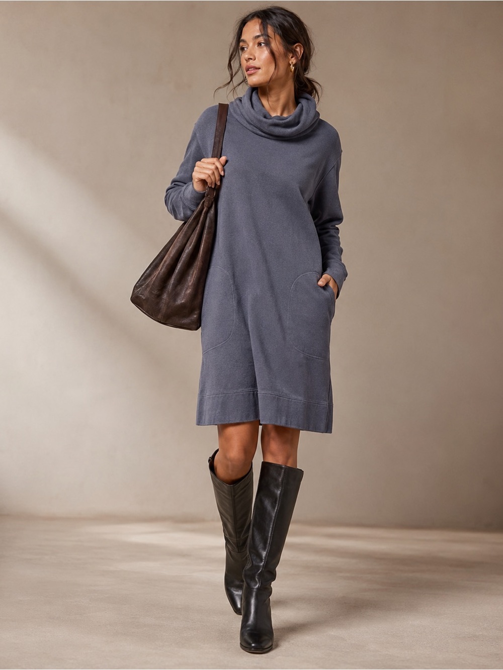 Athleta Cowl Neck Long Sleeve Pocket Sweatshirt Dress Medium